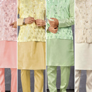 Men Kurta Pyjama with Jacquard Coat