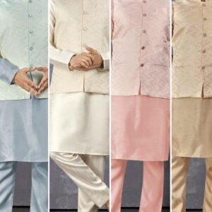 Men Kurta Pyjama with Jacquard Coat