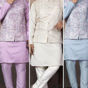 Men Kurta Pyjama with Jacquard Coat