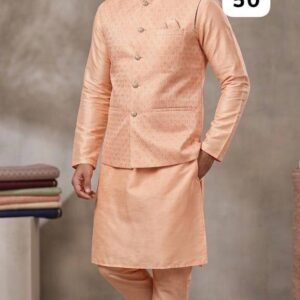 Plus Sizes Men Kurta Pyjama with Jacquard Coat
