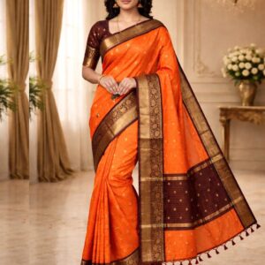 Rust Orange Saree - RASHAMIKA INSPIRED PATTU