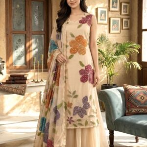 Floral Pakistani Suit in Tebby Organza Silk