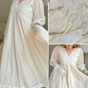 White Anarkali Kurti Chanderi Cotton