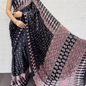 Ajrakh Mirror Satin Silk Saree
