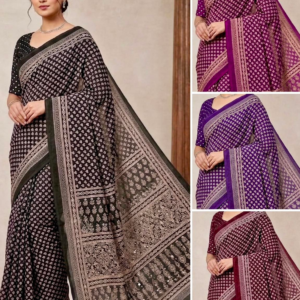 Ajrakh Mirror Saree with Stitched Blouse