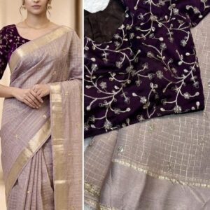 Viscous Georgette Chex Saree with Butta - Full stitched blouse