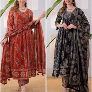 Ashna Noir Ajrakh / Anarkali Suit Elegant flaired