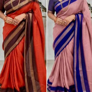 Dola Silk Chex Saree in Rust Orange