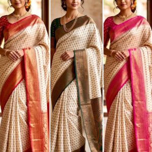 Georgette Banarasi Silk Saree Light Chikku / Off White