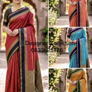 Georgette Banarasi Silk Saree Double Border - Stitched blouse