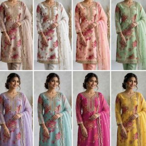 Organza Kurti Set with Digital Floral Print